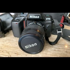 Vintage Nikon F70 film camera plus accessories